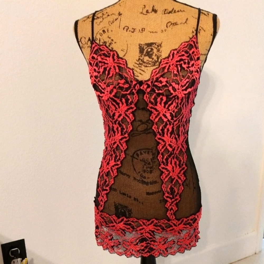 Frederick's of Hollywood Black and Pink Lace & Mesh Bodycon